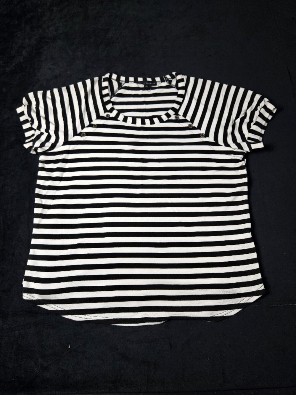 Jane Delancey Women's Large Black White Striped Button Detail Top
